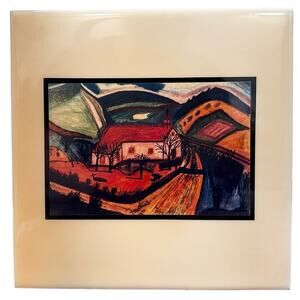 Faustina's Art Print Tile Decor Wall Hanging Vineyard Pastoral Farm Scene Vtg